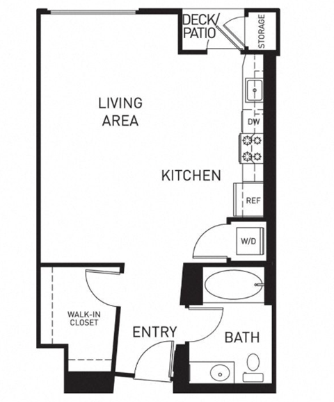 Floor plan for studio, 1 bath, 620 sqft